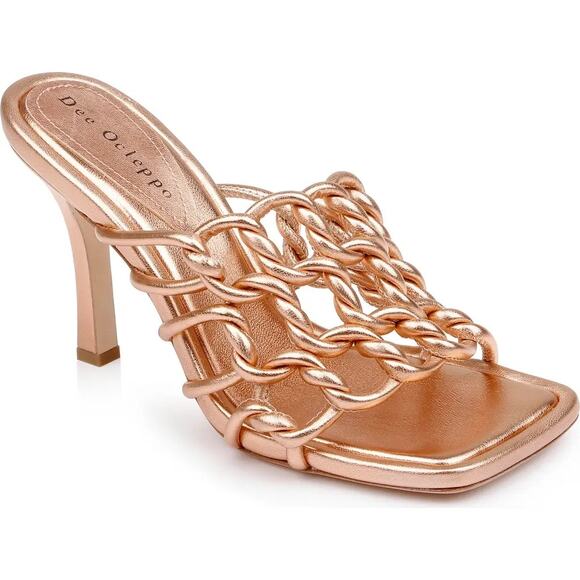 DEE OCLEPPO Belize Metallic Gold Copper Caged Mule Sandals In SZ US  9.5 - Picture 1 of 8